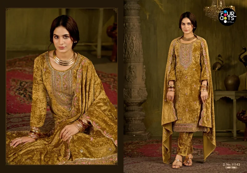 Zara By Fourdots Semi Makhamal Beads Work Designer Salwar Suits